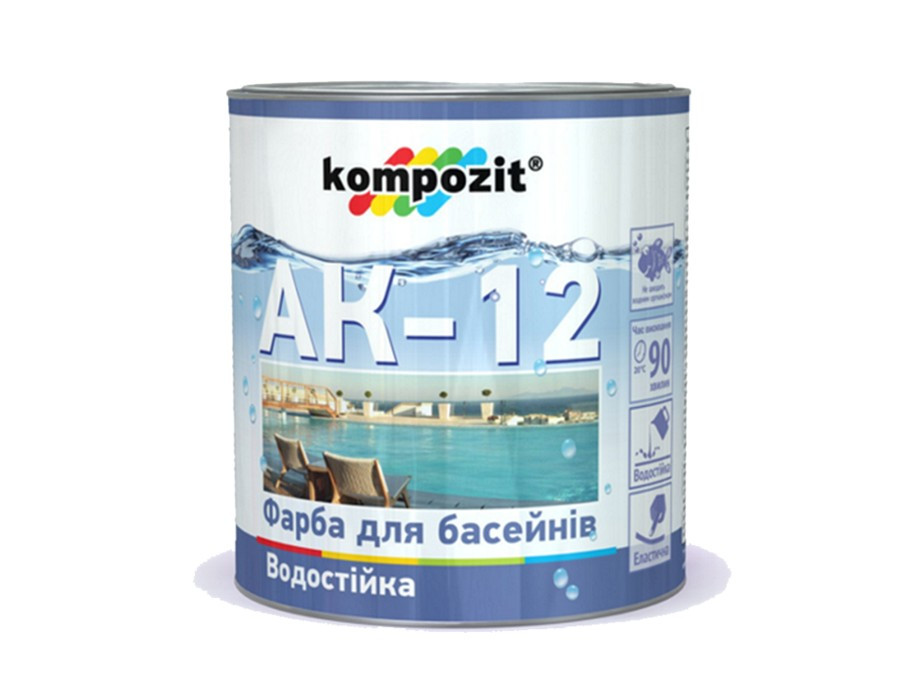 Краска для бассейнов Kompozit АК-12 10 кг голубая